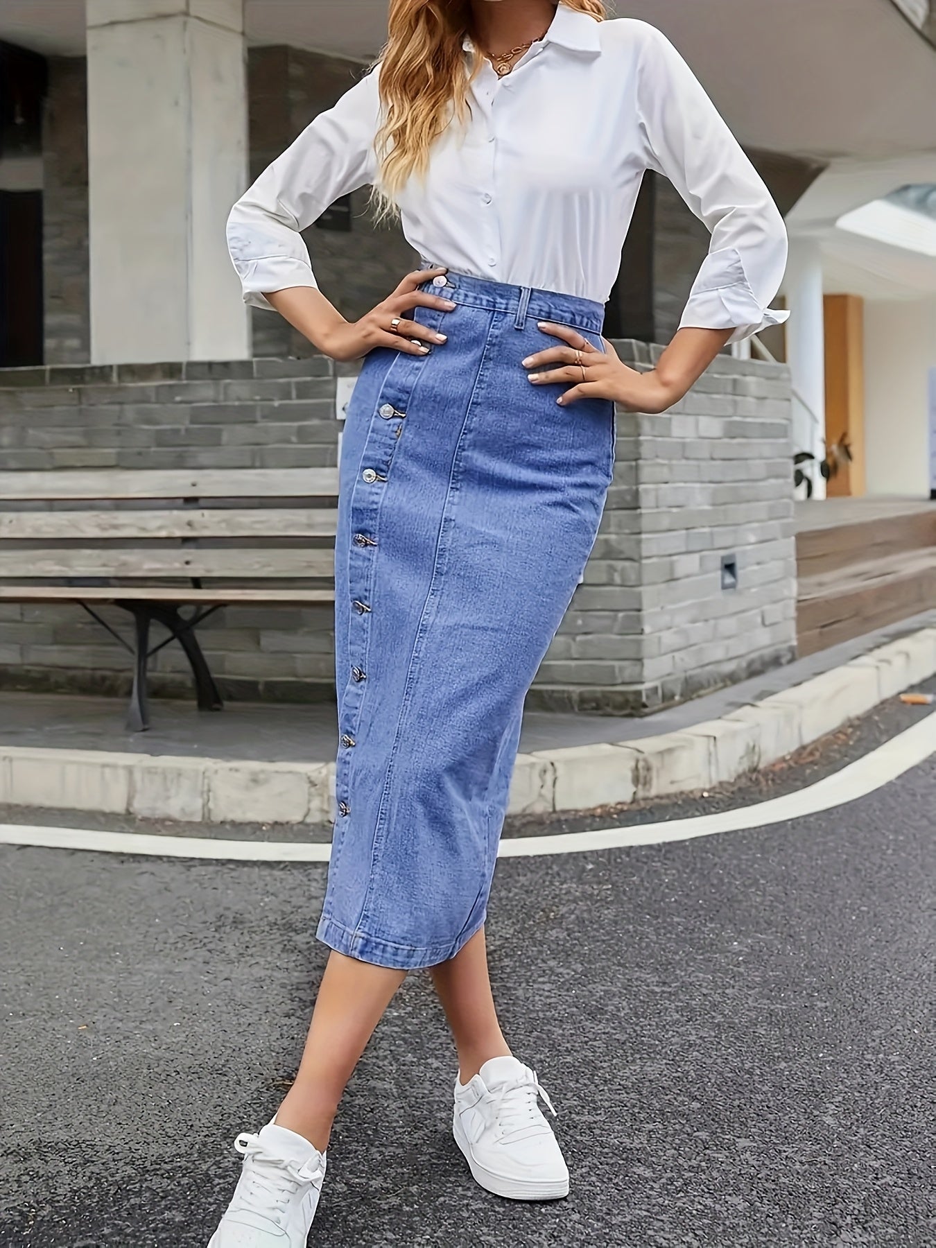 GONNA DENIM BOTTONE FRONTALE