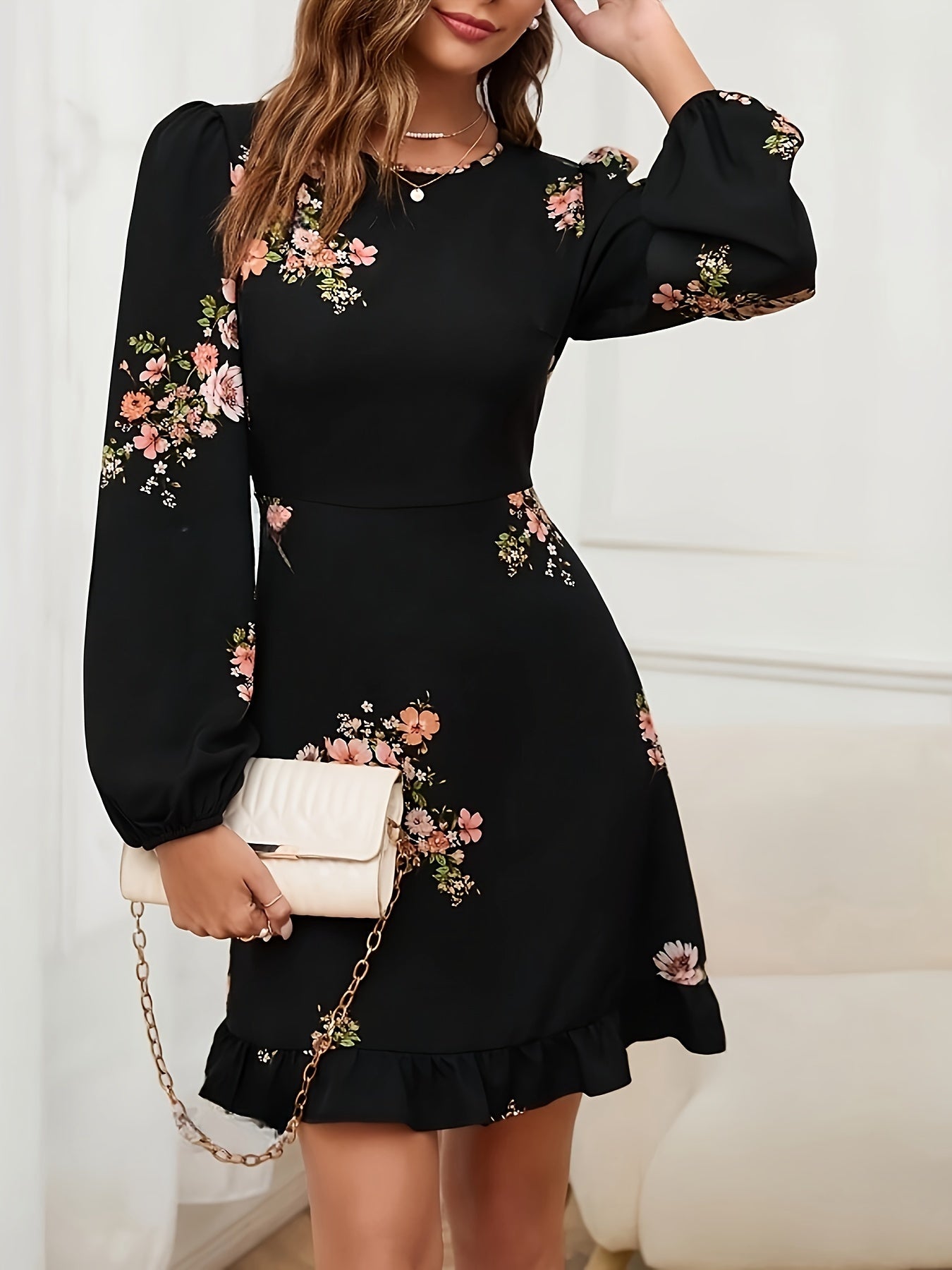 FLOREALE MANICHE A PALLONCINO MINI ABITO